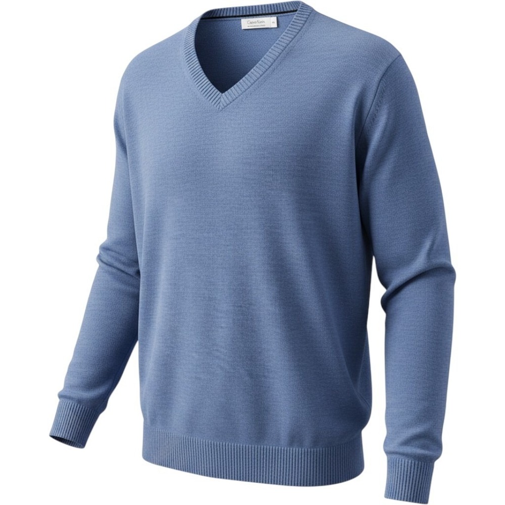 Calvin Klein light blue long-sleeve V-neck sweater pullover flaws pictured 2XL